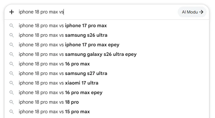 Google Arama Sonuçları Karşılaştırma